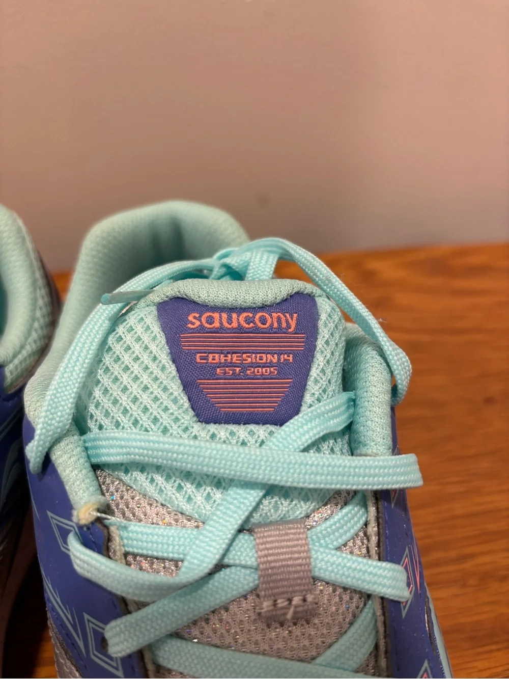 Saucony Silver & Teal Athletic Sneakers with Coral Accents
